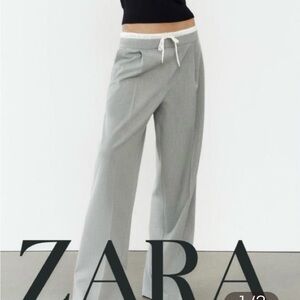 Zara Women's Light Gray Wide-Leg Trousers